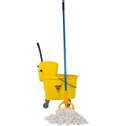 JR083 Ensemble abordable de vadrouille et seau avec t&ecirc;te de vadrouille de 16 oz, Pression lat&eacute;rale, 8,75 gal. US (35 pintes), Jaune