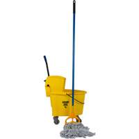 JR085 Ensemble de vadrouille & seau pour la finition de plancher avec t&ecirc;te de vadrouille &agrave; rayures de 16 oz, Pression lat&eacute;rale, 8,75 gal. US (35 pintes), Jaune