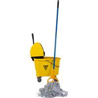 JR086 Ensemble de vadrouille & seau pour la finition de plancher avec t&ecirc;te de vadrouille &agrave; rayures de 24 oz, Pression vers le bas, 8,75 gal. US (35 pintes), Jaune