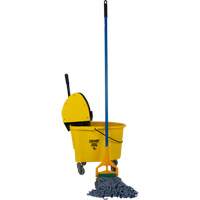 JR088 Ensemble professionnel de vadrouille et seau avec t&ecirc;te de vadrouille &agrave; bande blanche de 16 oz, Pression vers le bas, 8,75 gal. US (35 pintes), Jaune
